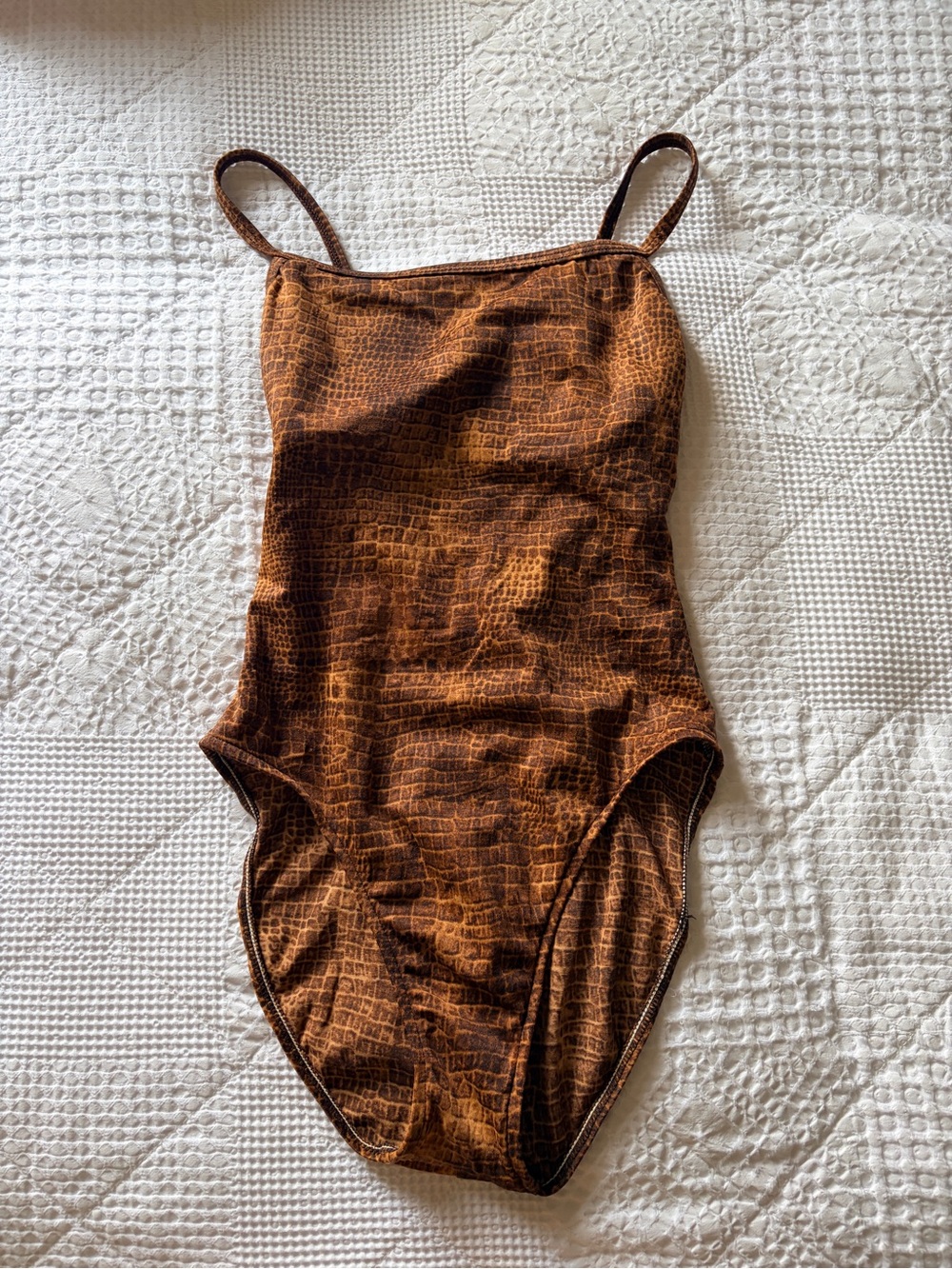 Vintage Women’s One Piece Brown Crocodile Print Swimsuit